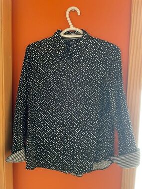 Chaps Black and White Polka Dot Button-Down Shirt